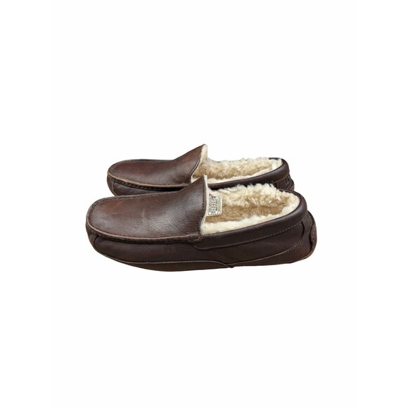 UGG Men\'s Ascot Slippers Dark Spice Brown Leather House Shoes 5379 Size 13 Clean main image 6